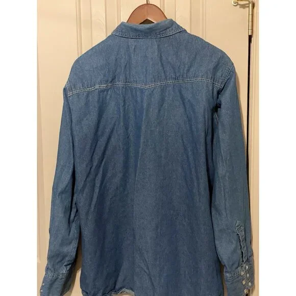 Bit & Bridle Blue Denim Long Sleeve Pearl Snap Down Men's XXL - Picture 6 of 6